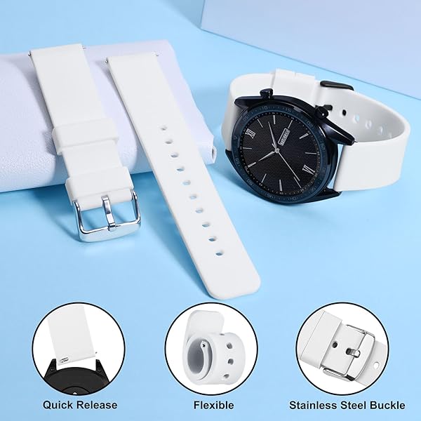 WOCCI WOCCI 20mm Silicone Watch Band Quick Release Rubber Replacement Strap with Silver Buckle White - View 3 of 9