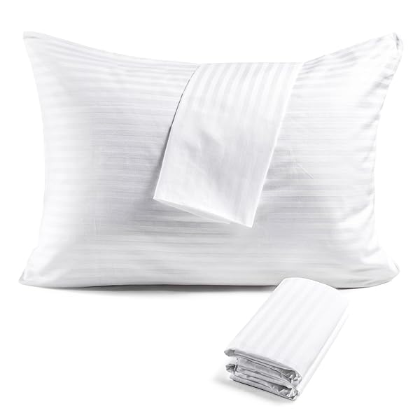 FAUNNA FAUNNA 600TC Cotton Pillow Protectors Standard Size 20x26 4 Pack Oeko-TEX Certified Hotel Grade White Pillow Covers with Silent Zipper