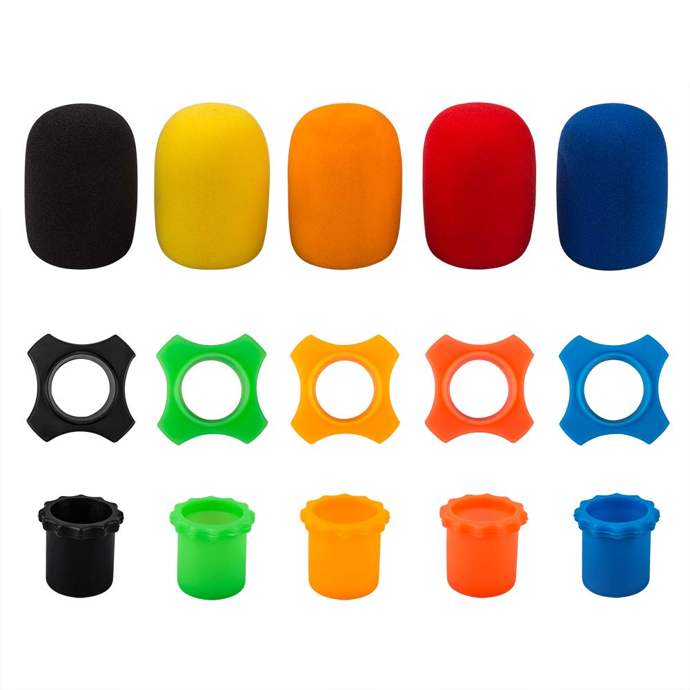 findTop Shakeproof Anti-Rolling Wireless Handheld Microphone Protection Silicone Ring and Accessories Set for KTV Device Assorted Colors 5 PCS