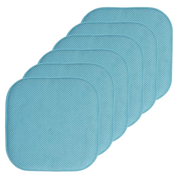 Sweet Home Collection Sweet Home Collection Memory Foam Chair Cushions Honeycomb Pattern Non Skid Rubber Back 16x16 Seat Covers 6 Pack Teal