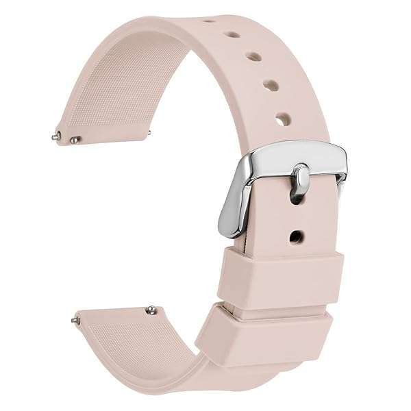 WOCCI 24mm Light Pink Silicone Watch Band - Quick Release Rubber Strap with Silver Buckle