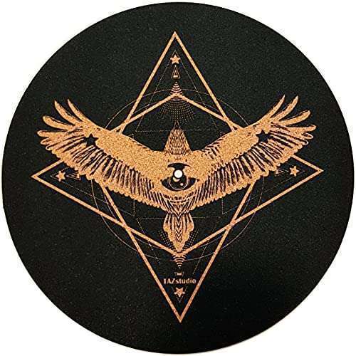 TAZstudio Enhance Sound with TazStudio Premium 4mm Cork Turntable Mat - Psychedelic Eagle Design for Vinyl LPs