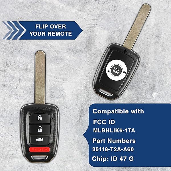 KeylessOption KeylessOption Keyless Entry Remote Fob Uncut Ignition Car Key for Honda Accord Civic 2016 to 2019 MLBHLIK6-1TA - View 5 of 8