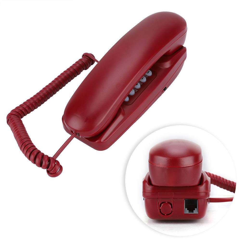 Wendry Corded Wall Mount Home Phone - No Caller ID, Last Number Redial, Ideal for Hotels & Families (Red)