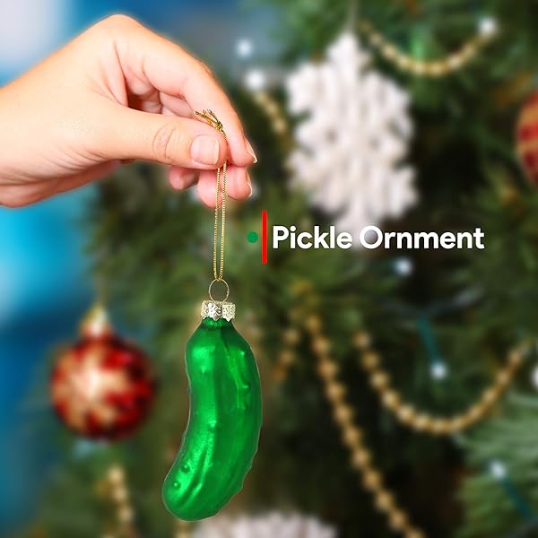 Ornativity Ornativity Christmas Pickle Tree Ornament Set of 4 Traditional Glass Blown Green Pickles 3.5 Inch Holiday Decor - View 2 of 6