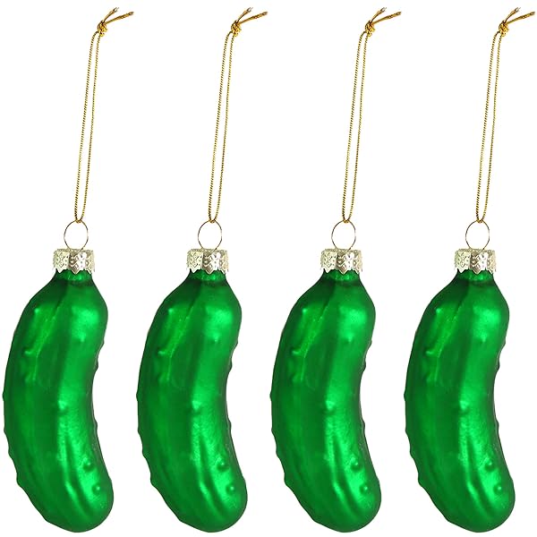 Ornativity Ornativity Christmas Pickle Tree Ornament Set of 4 Traditional Glass Blown Green Pickles 3.5 Inch Holiday Decor
