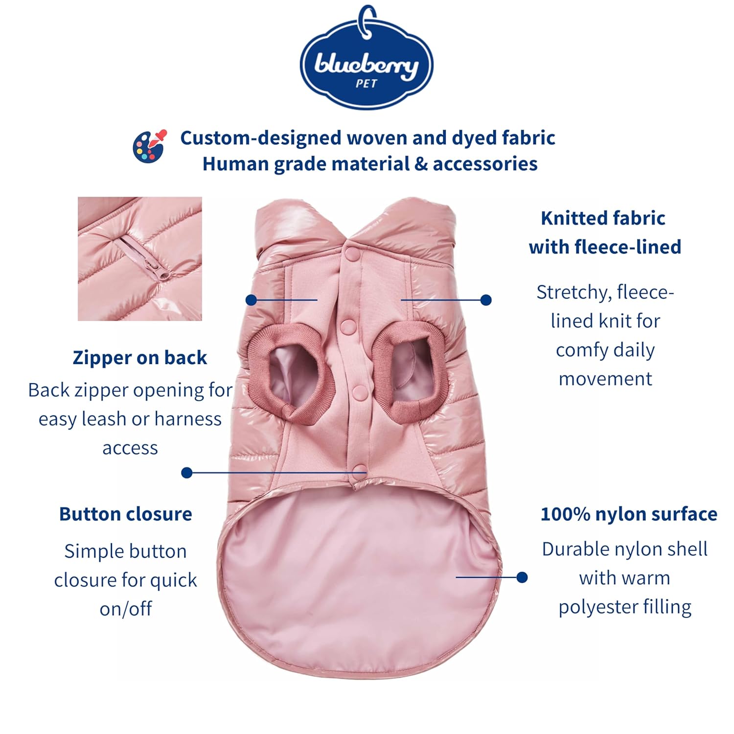 Blueberry Pet Blueberry Pet Lightweight Quilted Dog Puffer Jacket in Mauve Pink Size 10 Warm Coat for Small Dogs Back Length 12.5 Inches - View 2 of 9
