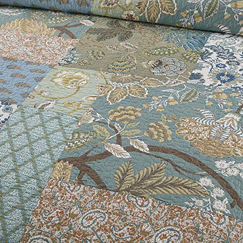 YAYIDAY YAYIDAY Queen Size Patchwork Bedspread 100 Cotton Reversible Green Leaves Quilted Quilt with Pillow Shams for All Seasons - View 2 of 6