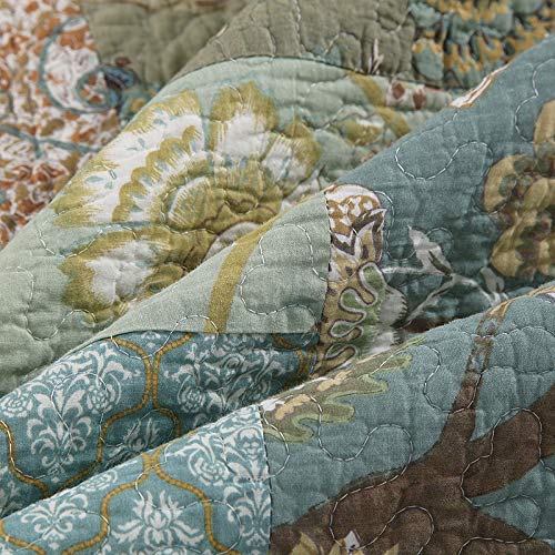 YAYIDAY YAYIDAY Queen Size Patchwork Bedspread 100 Cotton Reversible Green Leaves Quilted Quilt with Pillow Shams for All Seasons - View 5 of 6