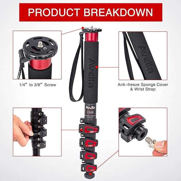 AVELLA "Avella C325 58" Carbon Fiber Monopod for Canon, Nikon, Sony DSLR - Lightweight & Durable" - View 4 of 11