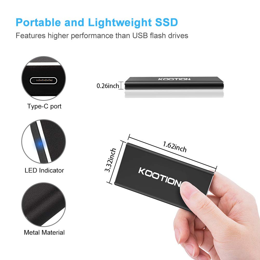 KOOTION KOOTION 250GB External SSD Portable High-Speed Solid State Drive Read 500MBs Write 450MBs Ideal for Fast Data Storage - View 5 of 7