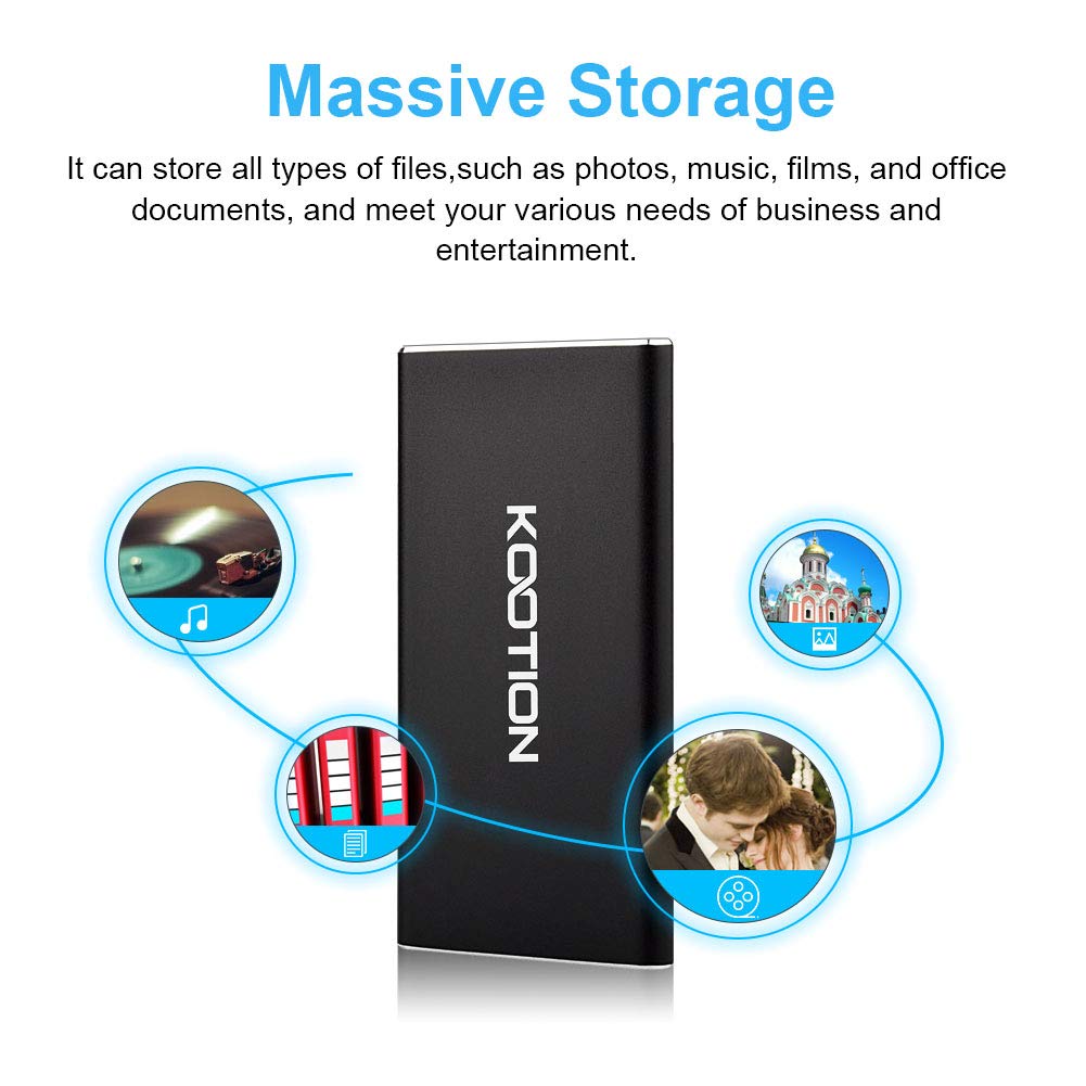 KOOTION KOOTION 250GB External SSD Portable High-Speed Solid State Drive Read 500MBs Write 450MBs Ideal for Fast Data Storage - View 6 of 7