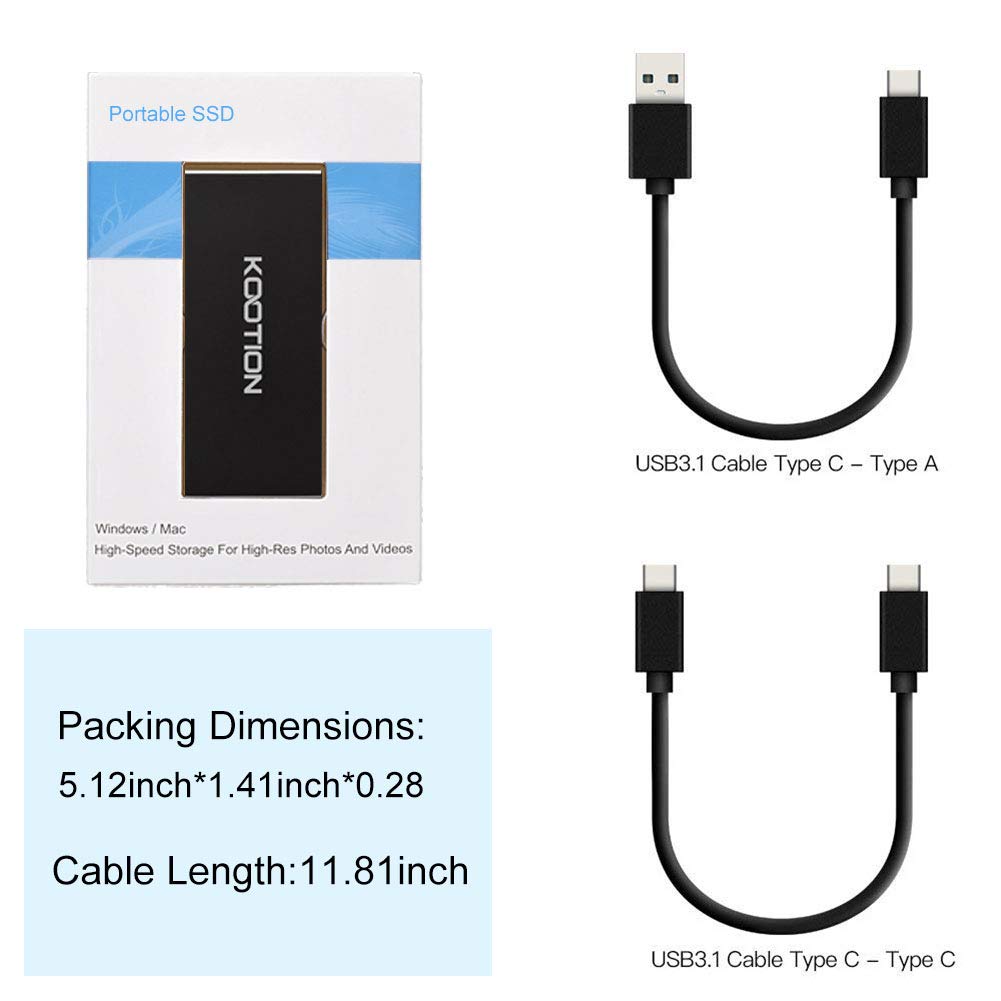 KOOTION KOOTION 250GB External SSD Portable High-Speed Solid State Drive Read 500MBs Write 450MBs Ideal for Fast Data Storage - View 7 of 7
