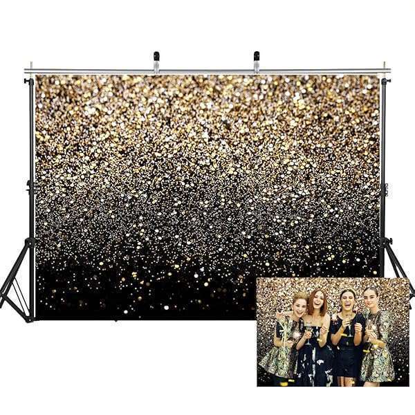 SJOLOON Elegant SJOLOON Black & Gold Vinyl Backdrop for Birthday Parties & Newborn Photos - 7x5FT Vintage Design