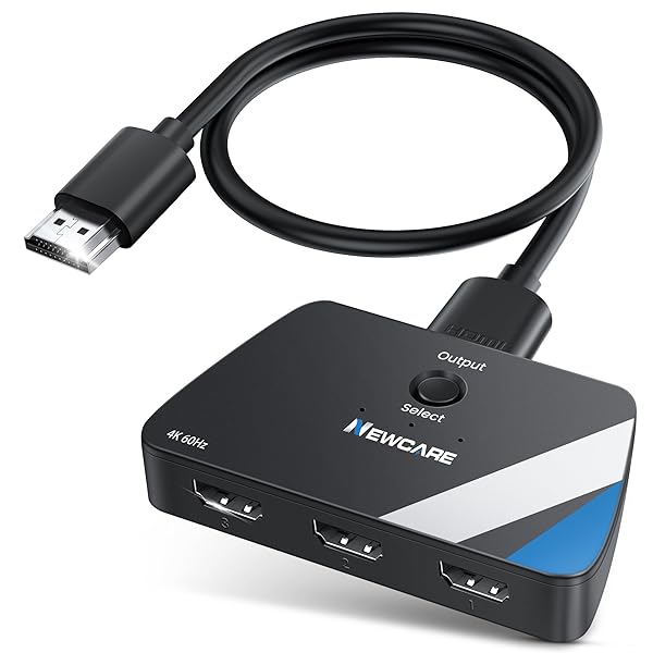 NEWCARE Upgrade to NEWCARE 3-Port HDMI Switch 4K@60Hz with 2.6FT Cable - Perfect for PS5, Xbox, DVD, Fire Stick & PC