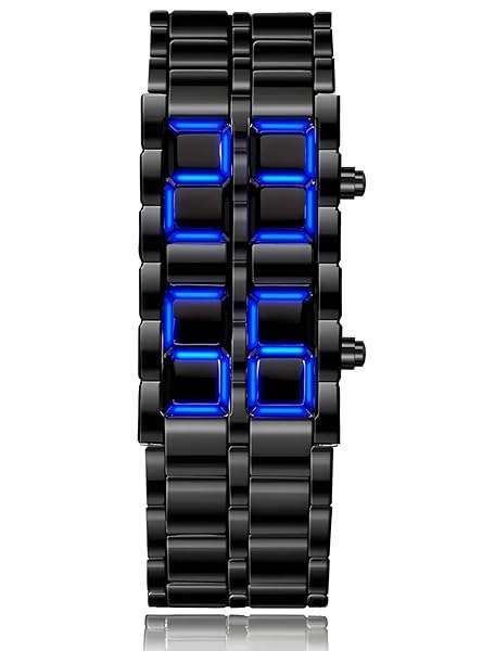 Stylish Full Metal Digital Lava Wrist Watch for Men & Women - LED Display Sports Gift (Black Blue)