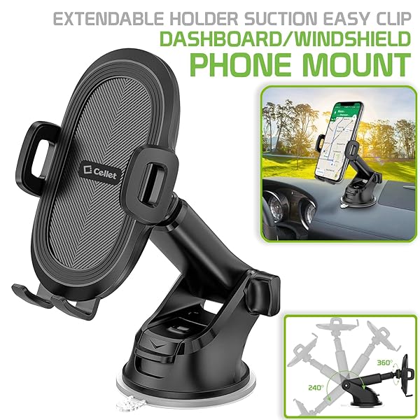 Cellet Cellet Car Windshield and Dashboard Smartphone Holder Mount with One-Click Release and Extending Arm for iPhone and Galaxy Compatibility - View 2 of 9