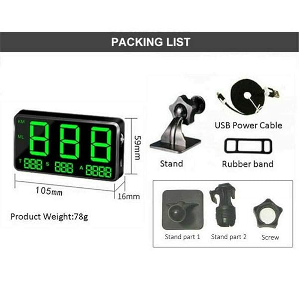 MASO MASO Universal Digital GPS Speedometer for Cars, Motorbikes & Bicycles - OBD-II Overspeed Alarm System (MPH/KM/h) - View 7 of 8