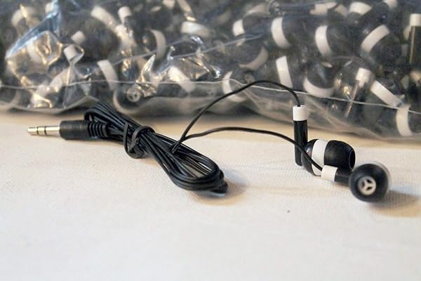 LowCostEarbuds.com Bulk Wholesale Lot of 25 Black and White Earbuds Headphones for Retail or Resale - View 2 of 5