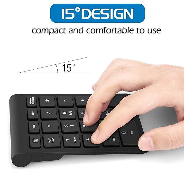 Foloda Foloda Wireless Numeric Keypad: 22-Key Portable 2.4 GHz Numpad for Laptop, PC & Surface Pro - Perfect for Financial Accounting - View 3 of 8