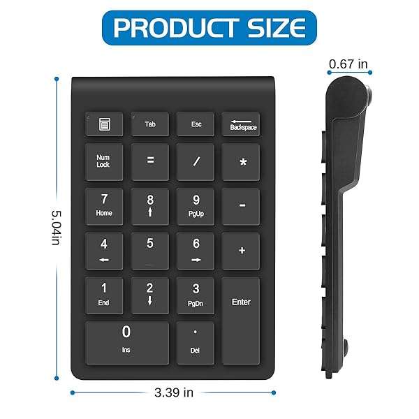 Foloda Foloda Wireless Numeric Keypad: 22-Key Portable 2.4 GHz Numpad for Laptop, PC & Surface Pro - Perfect for Financial Accounting - View 4 of 8