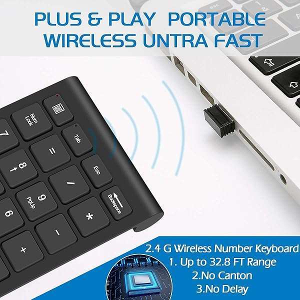 Foloda Foloda Wireless Numeric Keypad: 22-Key Portable 2.4 GHz Numpad for Laptop, PC & Surface Pro - Perfect for Financial Accounting - View 5 of 8