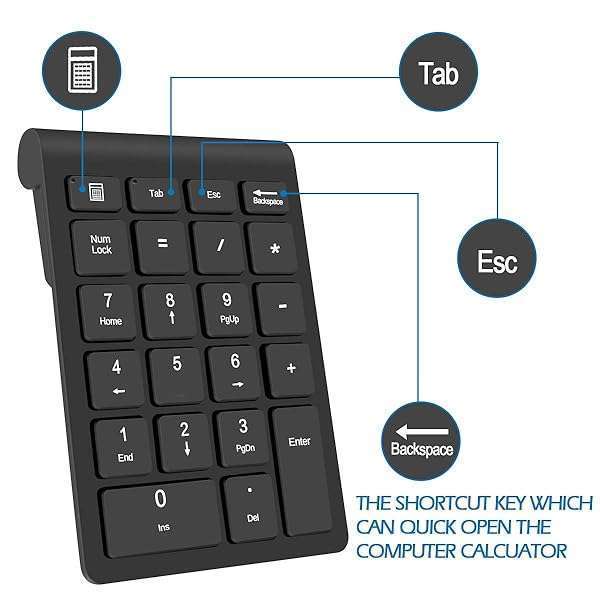 Foloda Foloda Wireless Numeric Keypad: 22-Key Portable 2.4 GHz Numpad for Laptop, PC & Surface Pro - Perfect for Financial Accounting - View 7 of 8