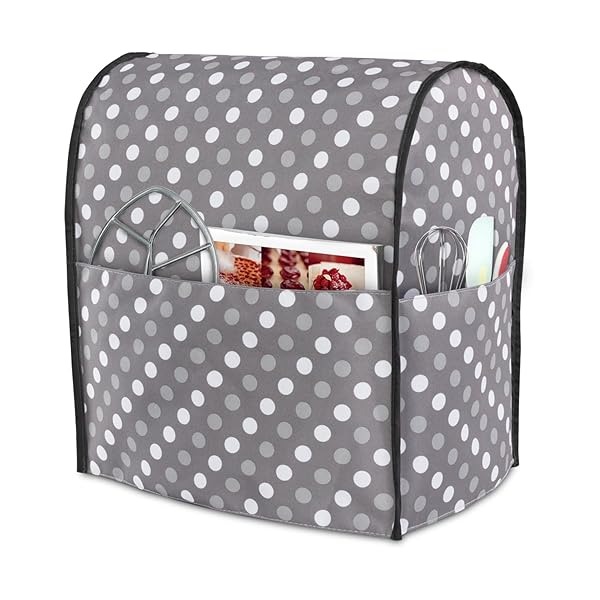 LUXJA Luxja Dust Cover for 6-8 Quart Stand Mixer - Stylish Gray Dots with Pockets for Accessories