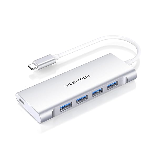 LENTION LENTION USB C Hub Multiport Adapter with 4 USB 3.0 and Type C Charging for MacBook Pro Air Surface Chromebook Silver