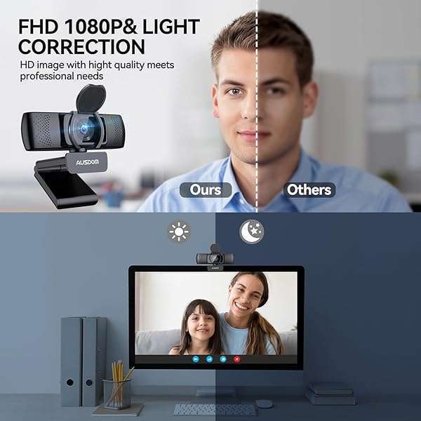 AUSDOM AUSDOM AF640 1080P Webcam with Microphone, 90Â°FOV USB PC Camera Webcam with Privacy Cover, Plug and Play Computer Camera for Online Calling/Conferencing, Zoom/Skype/YouTube, Laptop/PC - View 3 of 9