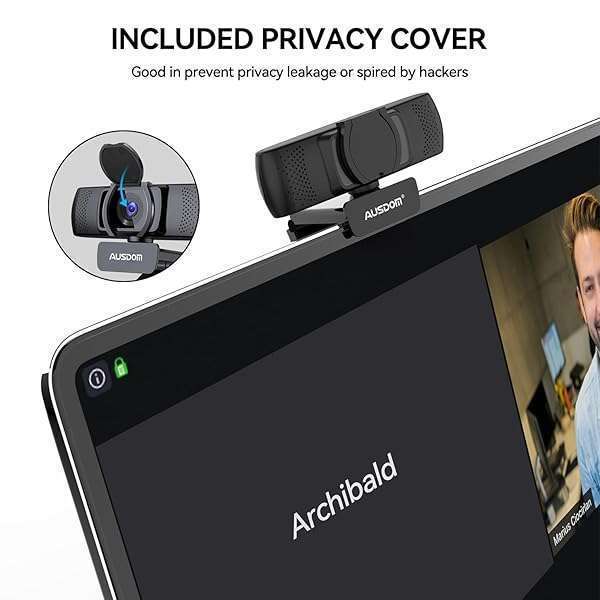 AUSDOM AUSDOM AF640 1080P Webcam with Microphone, 90Â°FOV USB PC Camera Webcam with Privacy Cover, Plug and Play Computer Camera for Online Calling/Conferencing, Zoom/Skype/YouTube, Laptop/PC - View 8 of 9