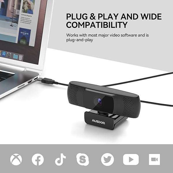 AUSDOM AUSDOM AF640 1080P Webcam with Microphone, 90Â°FOV USB PC Camera Webcam with Privacy Cover, Plug and Play Computer Camera for Online Calling/Conferencing, Zoom/Skype/YouTube, Laptop/PC - View 9 of 9