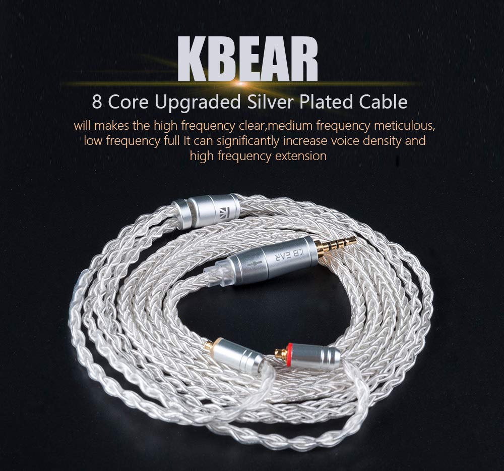KBEAR 8 Core Silver Plated Earphone Cable Detachable Replacement for TIN P1 Shure SE215 SE315 SE425 SE535 MMCX 3.5mm - View 2 of 6