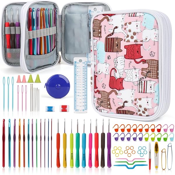 Katech Katech Crochet Hooks Kit 85 Piece Ergonomic Needles Weave Yarn DIY Knitting Tools for Beginners and Experienced Crafters