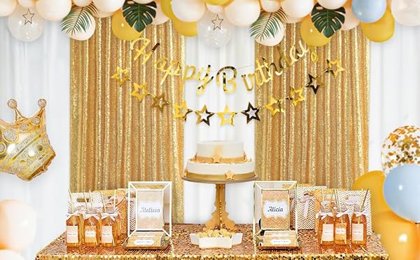 SoarDream Gold Sequin Backdrop Curtain Panels - 2FTx8FT Sheer Curtains for Weddings, Parties & Christmas Decor - View 5 of 9