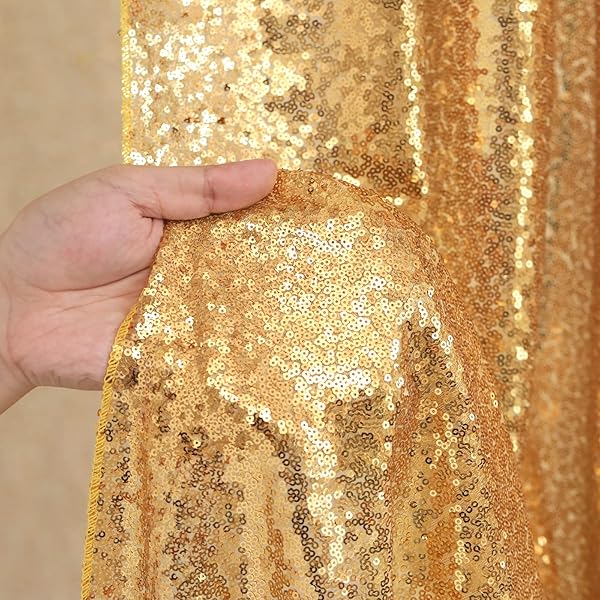 SoarDream Gold Sequin Backdrop Curtain Panels - 2FTx8FT Sheer Curtains for Weddings, Parties & Christmas Decor - View 8 of 9