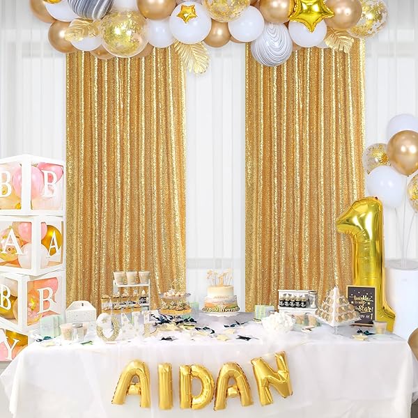 SoarDream Gold Sequin Backdrop Curtain Panels - 2FTx8FT Sheer Curtains for Weddings, Parties & Christmas Decor - View 9 of 9