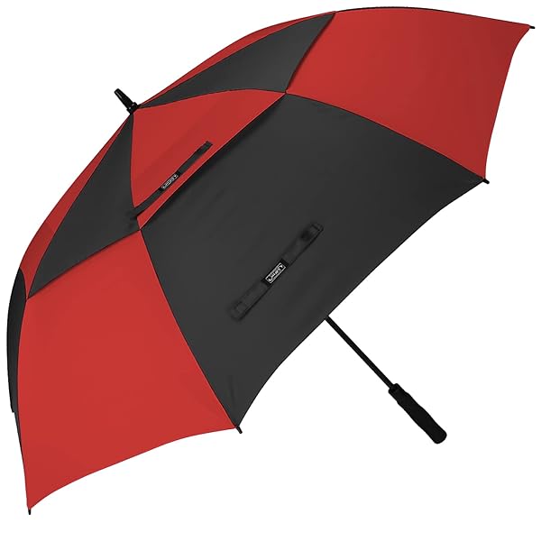 G4Free 68 Inch Automatic Open Golf Umbrella Extra Large Windproof Waterproof Double Canopy Black Red
