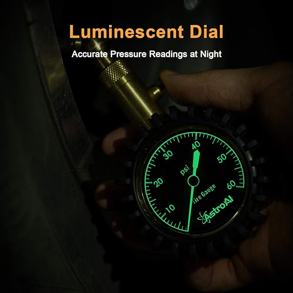 AstroAI AstroAI Tire Pressure Gauge 0-60 PSI Large Easy Read Glow Dial Accurate for Bicycle Car SUV Truck Motorcycle - View 7 of 8