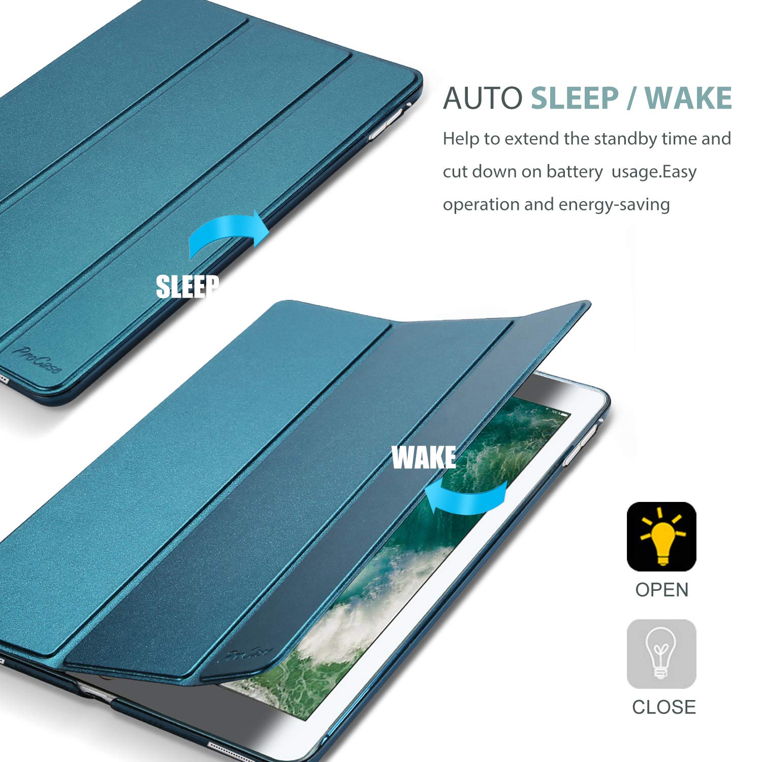ProCase ProCase Smart Case for iPad Pro 12.9 1st and 2nd Gen Stand Cover Auto Sleep Wake Teal Color - View 6 of 9