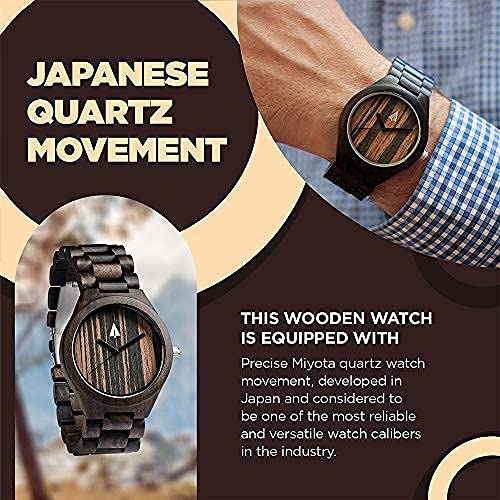 Treehut Treehut Wooden Watches for Men with Japanese Quartz Movement Stylish Ebony Wood Wrist Watch Adjustable Stainless Steel Buckle - View 2 of 6