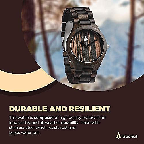 Treehut Treehut Wooden Watches for Men with Japanese Quartz Movement Stylish Ebony Wood Wrist Watch Adjustable Stainless Steel Buckle - View 3 of 6