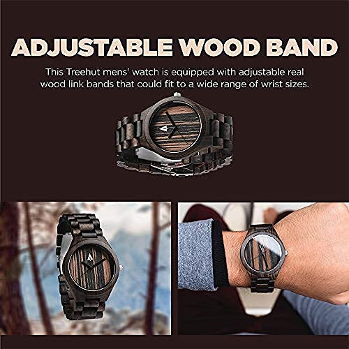 Treehut Treehut Wooden Watches for Men with Japanese Quartz Movement Stylish Ebony Wood Wrist Watch Adjustable Stainless Steel Buckle - View 5 of 6