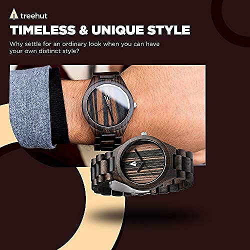 Treehut Treehut Wooden Watches for Men with Japanese Quartz Movement Stylish Ebony Wood Wrist Watch Adjustable Stainless Steel Buckle - View 6 of 6