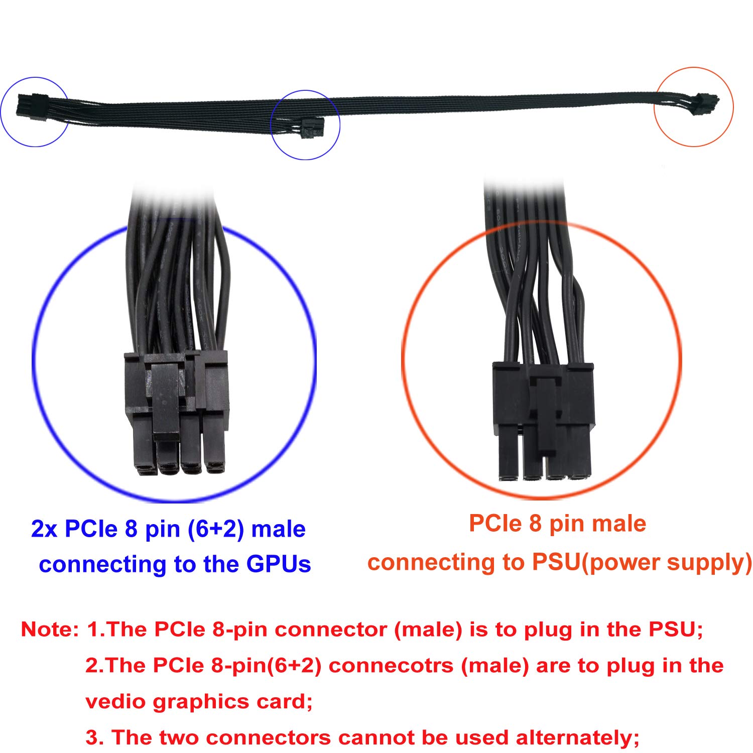 COMeap COMeap PCIe Cable for Seasonic PSUs - 8 Pin Male to Dual 8 Pin Splitter (25in + 9in) Power Adapter - View 2 of 6