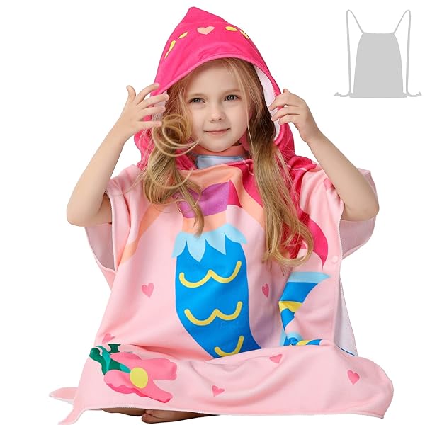 Athaelay Shop Athaelay Pink Mermaid Hooded Towel Poncho for Kids - Soft, Lightweight Swim Cover-Up for Beach & Pool Fun!