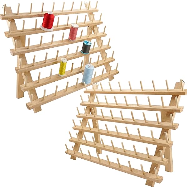 New brothread Brothread 2X60 Spools Wooden Thread Rack - Perfect Organizer for Embroidery, Quilting & Sewing Threads