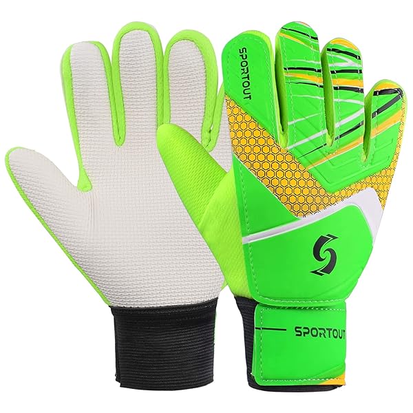 Sportout Sportout Kids Goalkeeper Gloves - Size 7, Non-Slip Latex, Double Wrist Protection for Ages 12-14 - Green Soccer Gloves