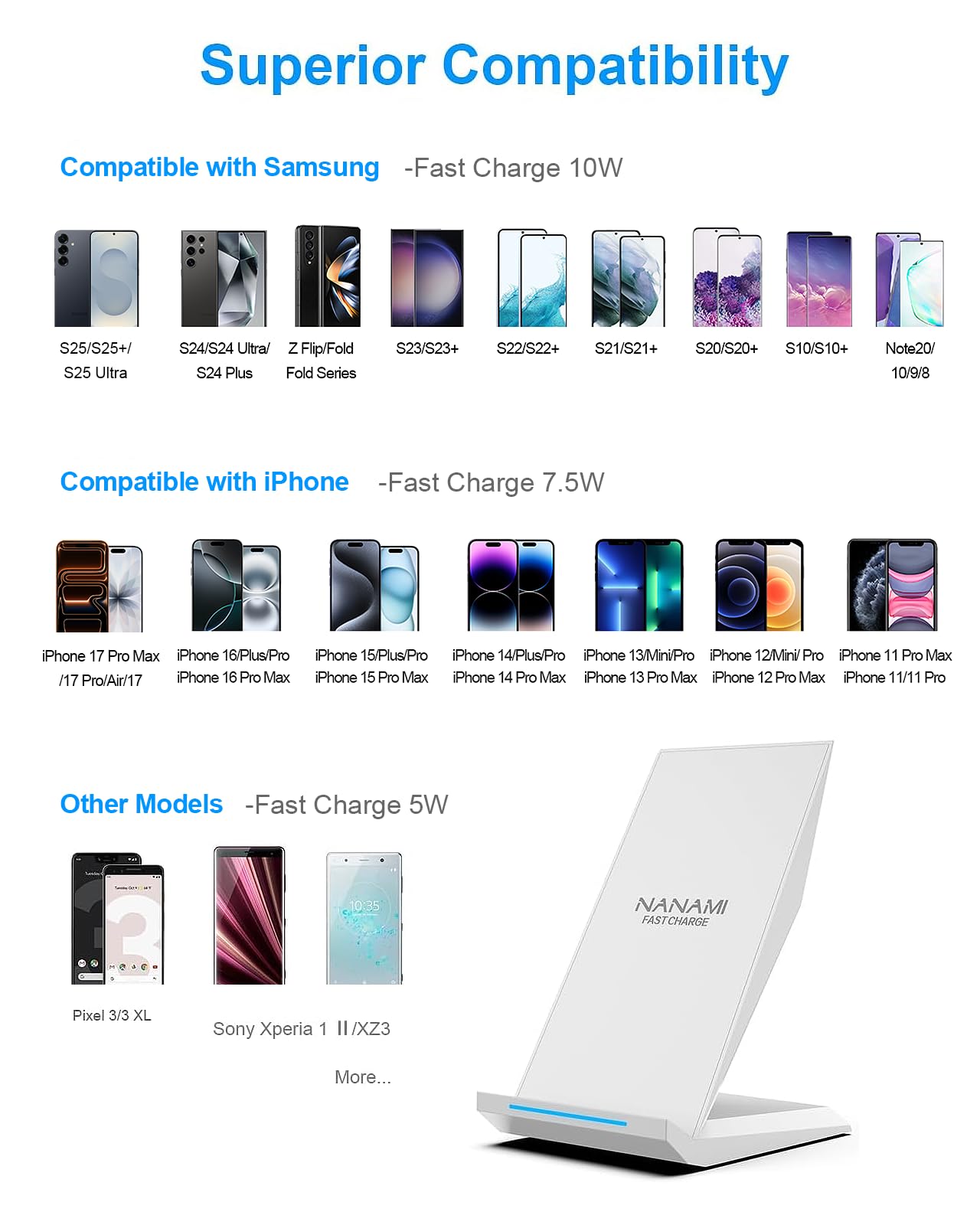 NANAMI NANAMI Fast Wireless Charger Qi Certified Charging Stand with 20W PD Charger for iPhone and Samsung Galaxy Devices - View 3 of 7