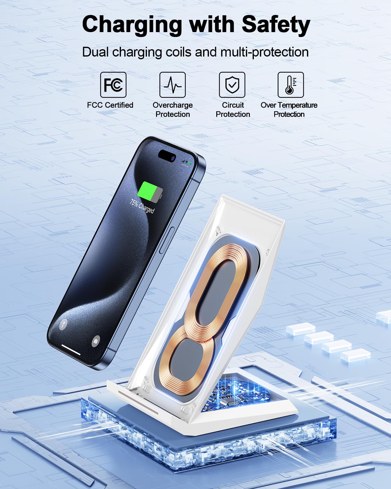 NANAMI NANAMI Fast Wireless Charger Qi Certified Charging Stand with 20W PD Charger for iPhone and Samsung Galaxy Devices - View 5 of 7